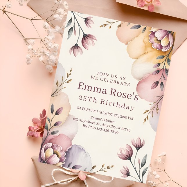 Invitation Célébration florale pastel doux (Créateur téléchargé)