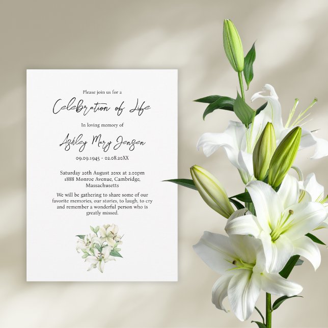 Invitation Célébration funéraire de la vie de Lily (Créateur téléchargé)