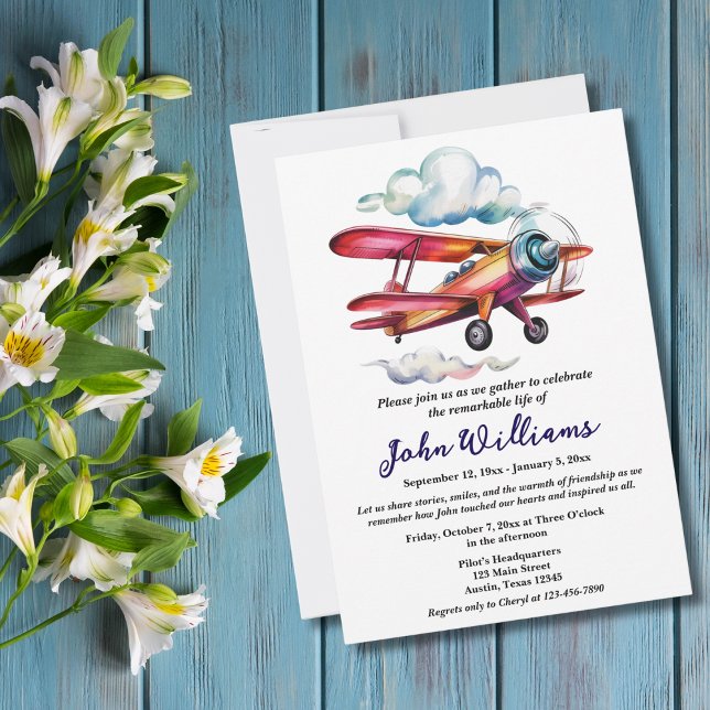 Invitation Célébration funéraire de la vie mémorial Avion (Créateur téléchargé)