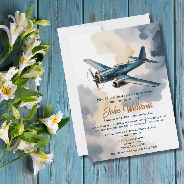 Invitation Célébration funéraire de la vie Mémorial Avion Ble (Créateur téléchargé)