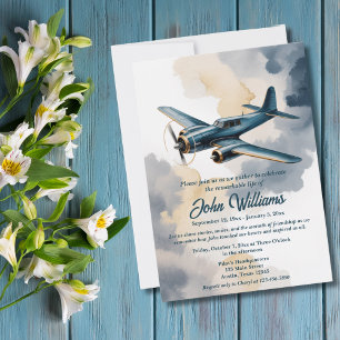 Invitation Célébration funéraire de la vie Mémorial Avion Ble