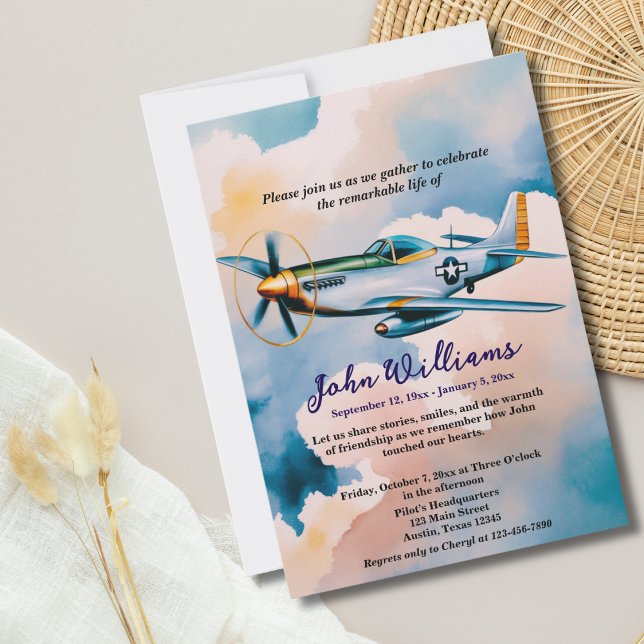 Invitation Célébration funéraire de la vie Mémorial P-51 Avio (Créateur téléchargé)