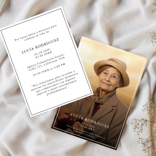 Invitation Célébration funéraire moderne en Espagne Photo (Créateur téléchargé)