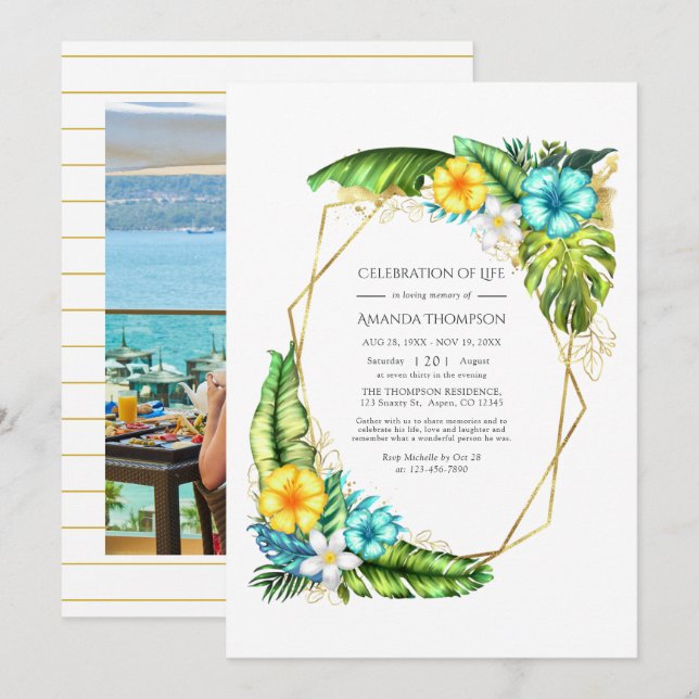 Invitation Célébration géométrique tropicale estivale de la v (Devant / Derrière)