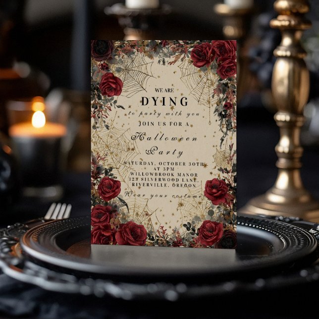 Invitation Célébration gothique Halloween de roses sombres (Créateur téléchargé)