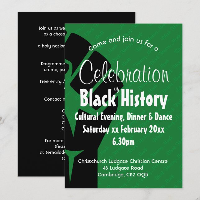 Invitation CÉLÉBRATION HISTOIRE NOIRE BHM personnalisé (Devant / Derrière)