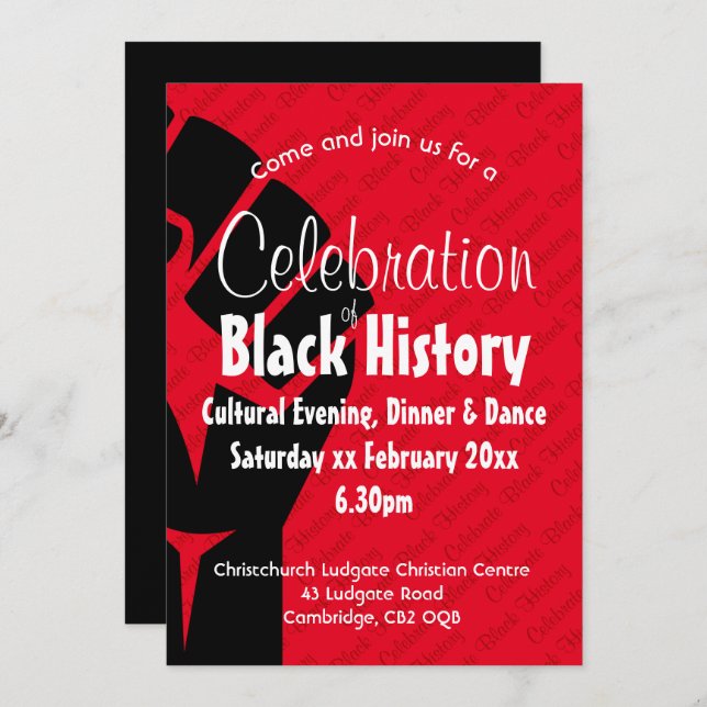 Invitation CÉLÉBRATION HISTOIRE NOIRE Personnalisée BHM Rouge (Devant / Derrière)