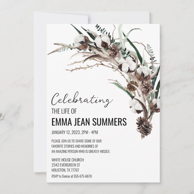 Invitation Célébration hivernale de la vie, verdure de coton (Devant)