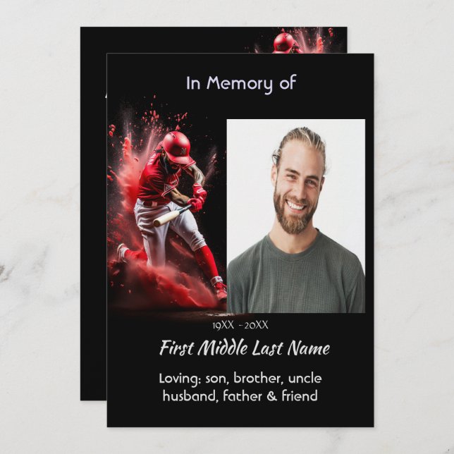 Invitation Celebration Life Service Baseball Softball Player (Devant / Derrière)