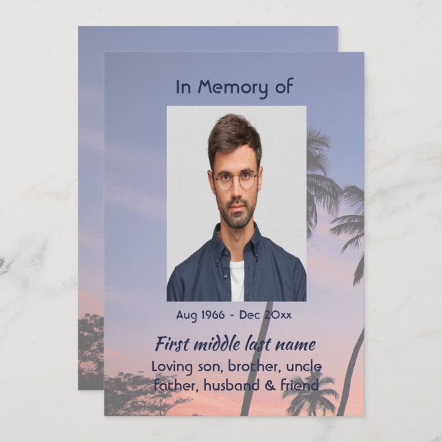 Invitation Celebration Life Service Tropical Beach Paradise  (Devant / Derrière)