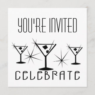 Invitation Célébration - Martinis rétro - Noir et blanc