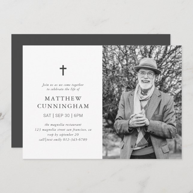 Invitation Célébration Mémorial De La Vie Croix Simple Modern (Devant / Derrière)