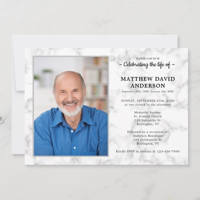 Invitation Célébration Mémorial Simple De La Vie Photo Funéra (Devant)