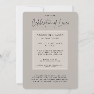Invitation Célébration Minimale De L'Amour Mariage Beige