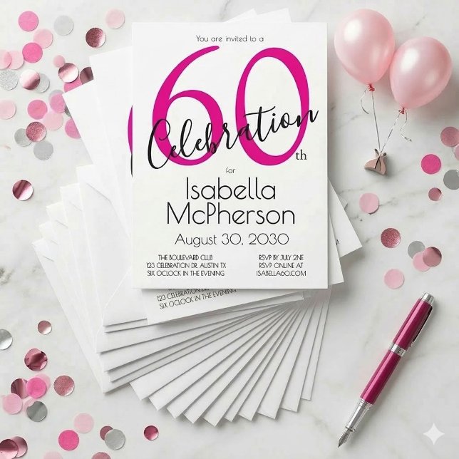 Invitation Célébration minimale du 60e anniversaire rose Fête (Créateur téléchargé)