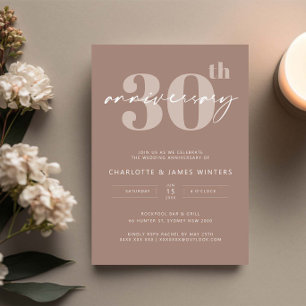 Invitation Célébration minimaliste beige de 30 ans de mariage