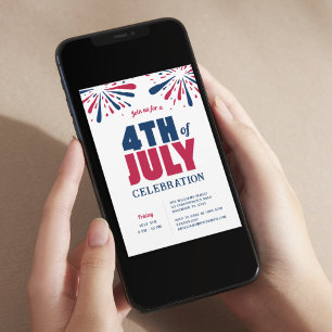 Invitation Célébration moderne 4 juillet rouge blanc et bleu