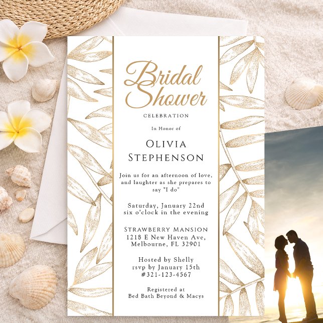 Invitation Célébration Moderne de Baby Shower Botanique en Or (Bridal Shower Invitation)