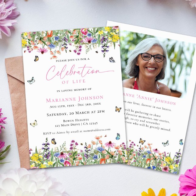 Invitation Célébration moderne de la vie Mémorial floral (Créateur téléchargé)