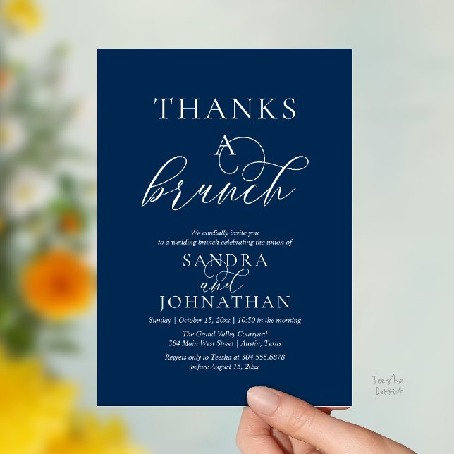 Invitation Célébration moderne de weekend de mariage avec un  (Modern Thanks a Brunch Modern Wedding Weekend Celebration Invitation Card in Navy Blue)