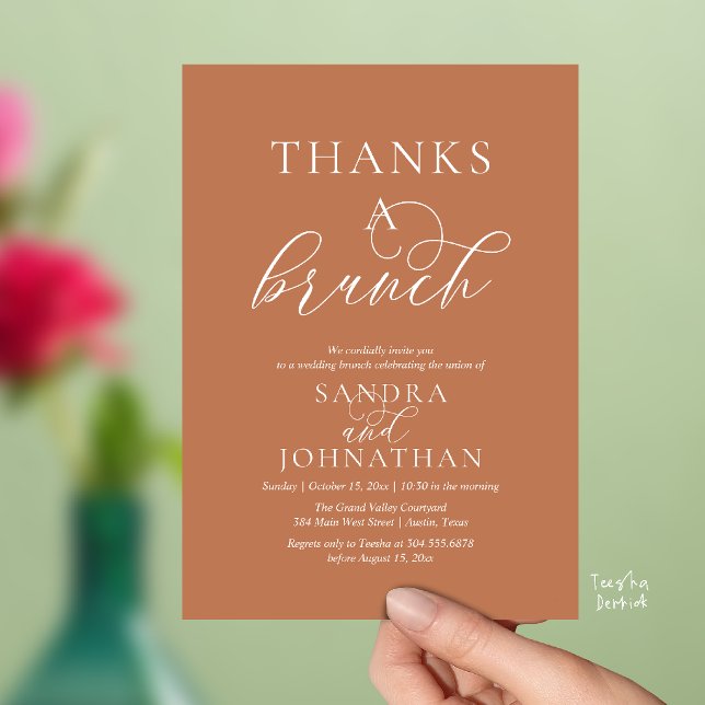 Invitation Célébration moderne de weekend de mariage avec un  (Modern Thanks a Brunch Modern Wedding Weekend Celebration Invitation Card in Terracotta Brown Copper)