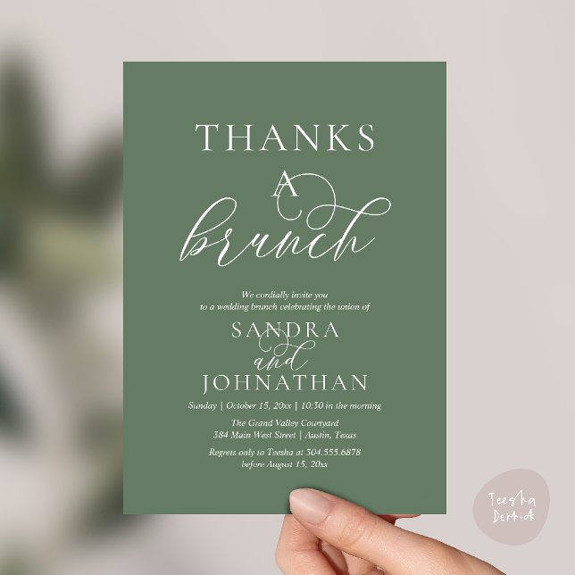 Invitation Célébration moderne de weekend de mariage pour un  (Modern Thanks a Brunch Modern Wedding Weekend Celebration Invitation Card in Sage Green)
