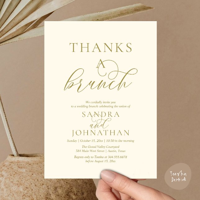 Invitation Célébration moderne de weekend de mariage pour un  (Modern Thanks a Brunch Modern Wedding Weekend Celebration Invitation Card in Yellow Cream Gold)