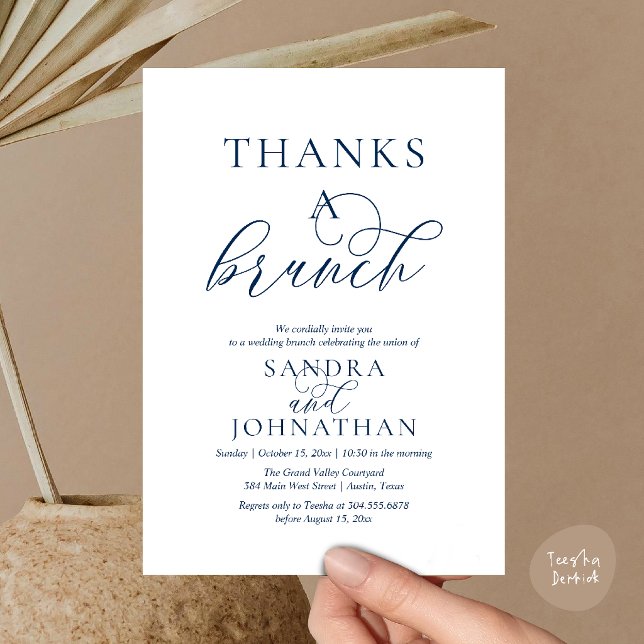 Invitation Célébration moderne de weekend de mariage pour un  (Modern Thanks a Brunch Modern Wedding Weekend Celebration Invitation Card in Navy Blue)