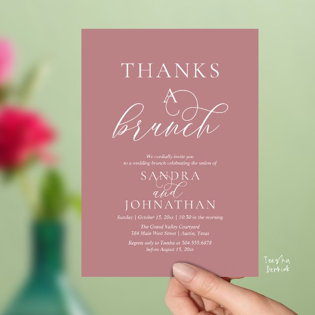 Invitation Célébration moderne de weekend de mariage Thanks a (Modern Thanks a Brunch Modern Wedding Weekend Celebration Invitation Card in Dusty Rose Pink)
