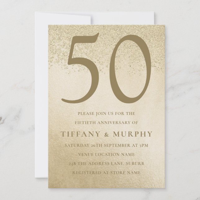 Invitation Célébration Moderne d'Or de 50 Ans de Mariage (Devant)