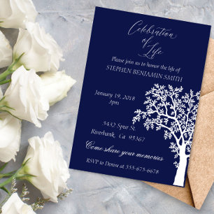 Invitation Celebration of Life Memorial Service Navy Tree