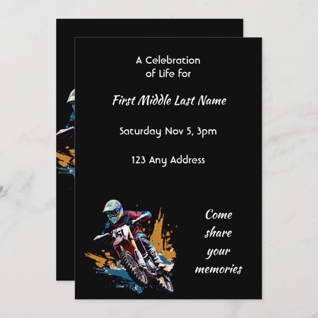 Invitation Celebration of Life Motocross Motorcycle Racing  (Devant / Derrière)