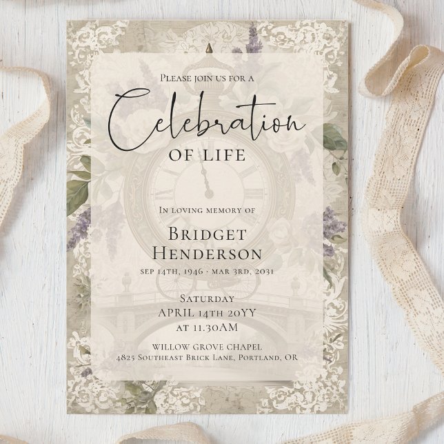 Invitation Celebration of Life Purple Butterfly Peony Funeral (Créateur téléchargé)