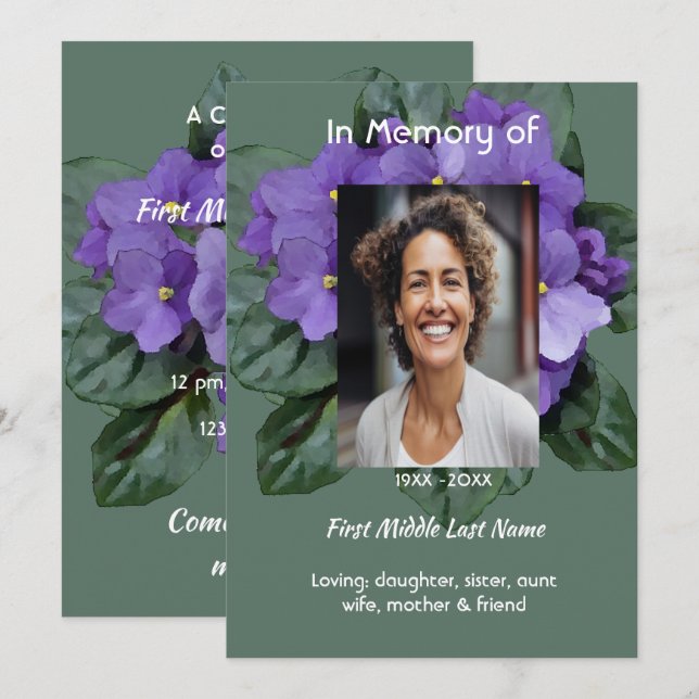 Invitation Celebration of Life Service  African Violet (Devant / Derrière)
