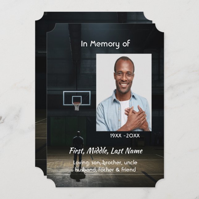 Invitation Celebration of Life Service Basketball Player (Devant / Derrière)