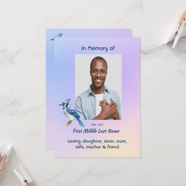 Invitation Celebration of Life Service Bluejay  (Devant/Arrière en situation)