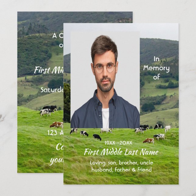 Invitation Celebration of Life Service Cattle Farm Landscape (Devant / Derrière)