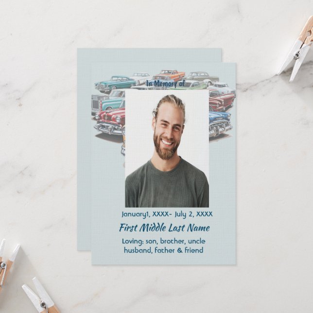 Invitation Celebration of Life Service Classic Vintage Car  (Devant/Arrière en situation)