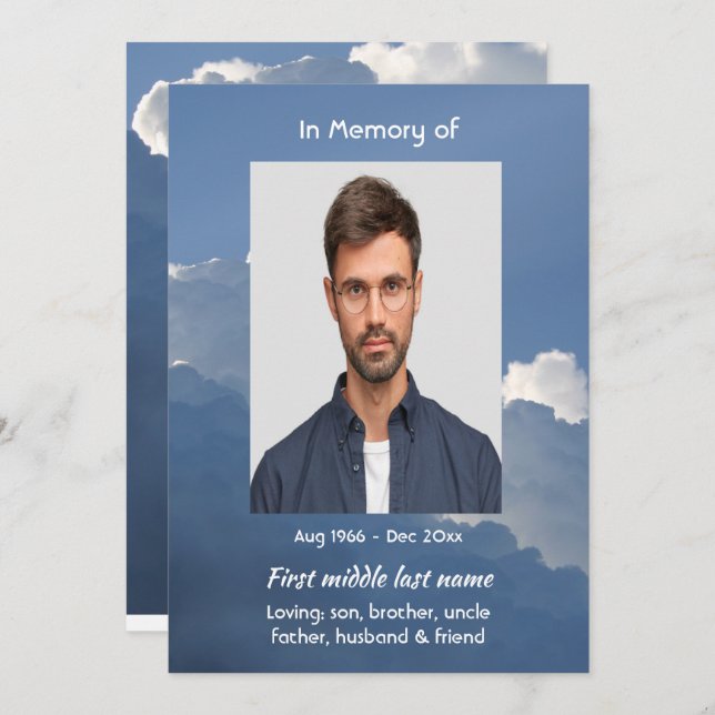 Invitation Celebration of Life Service Clouds Sky Heavenly (Devant / Derrière)