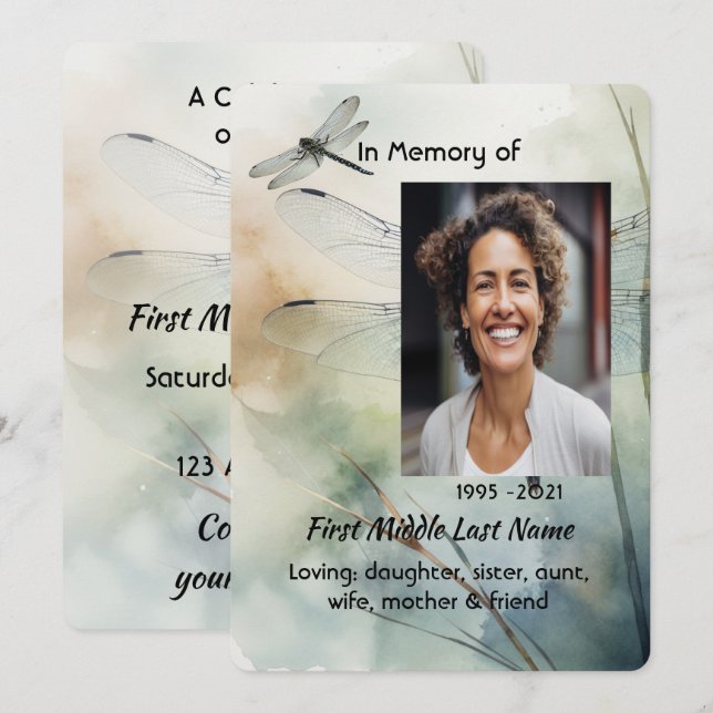 Invitation Celebration of Life Service Custom Dragonfly (Devant / Derrière)