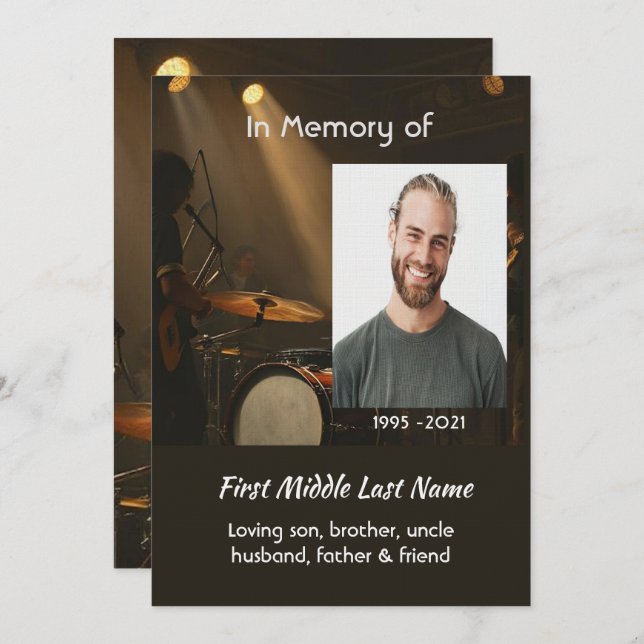 Invitation Celebration of Life Service  Drummer Drums Band  (Devant / Derrière)