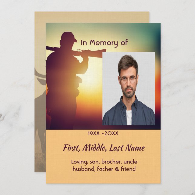 Invitation Celebration of Life Service Hunter Stag Deer (Devant / Derrière)