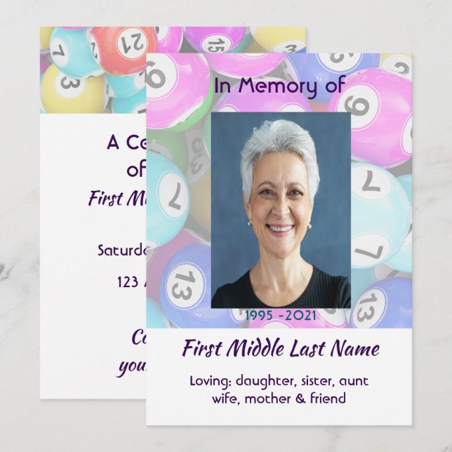 Invitation Celebration of Life Service invite Bingo Game  (Devant / Derrière)