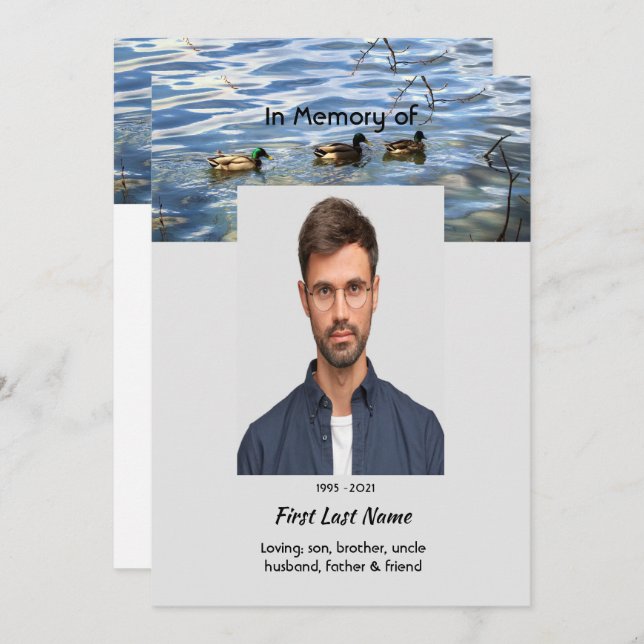 Invitation Celebration of Life Service, Lake Ducks Birds (Devant / Derrière)