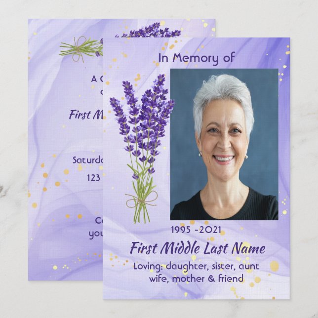 Invitation Celebration of Life Service Lavender Garden Flower (Devant / Derrière)