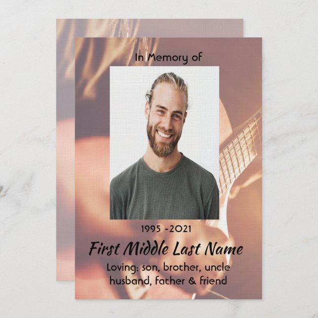 Invitation Celebration of Life Service  Musician Piano Guitar (Devant / Derrière)