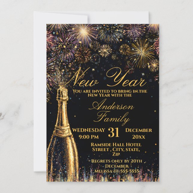 Invitation Célébration pétillante de Nouvel An (Devant)
