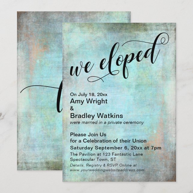 Invitation Célébration post-mariage de Rustic Aqua Nous somme (Devant / Derrière)