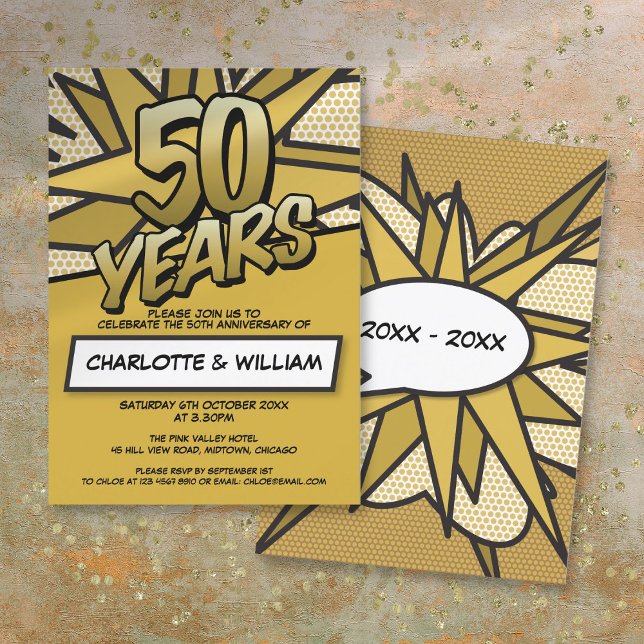 Invitation Célébration Rétro Amusante des 50 ans de Mariage (50th Golden Wedding Anniversary Fun Retro Invitation)