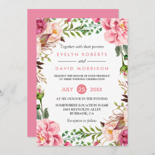 Invitation Célébration romantique du Mariage botanique rose